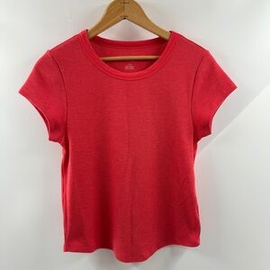 American Eagle Coral Red Waffle Knit Short Sleeve Top – Size Large